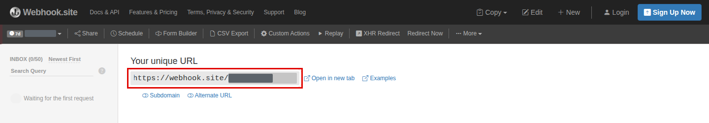 Webhook.site unique URL
